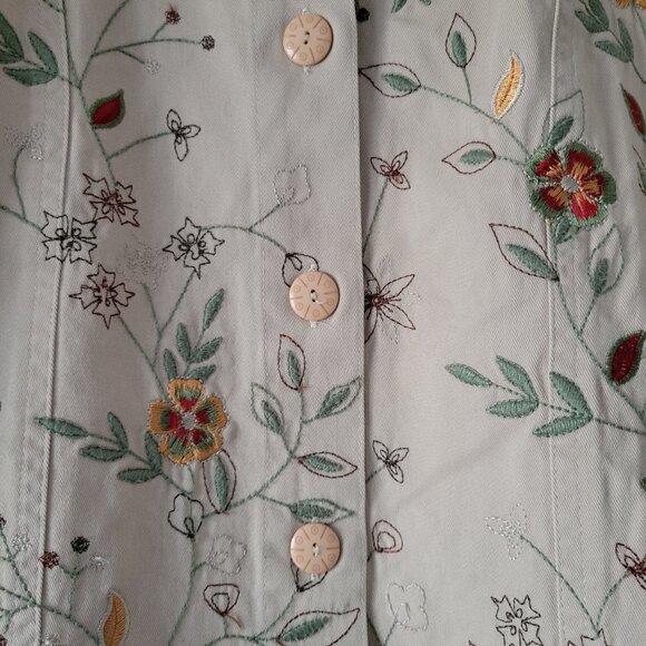 Tantrums Button Front Floral Embroidered Beige Women’s L Jacket, Like New, EUC - Picture 2 of 7